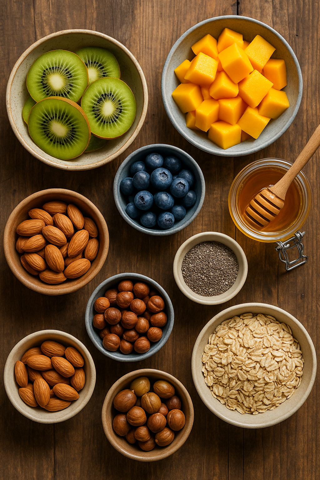 Ingredientes naturales en un cuenco de madera